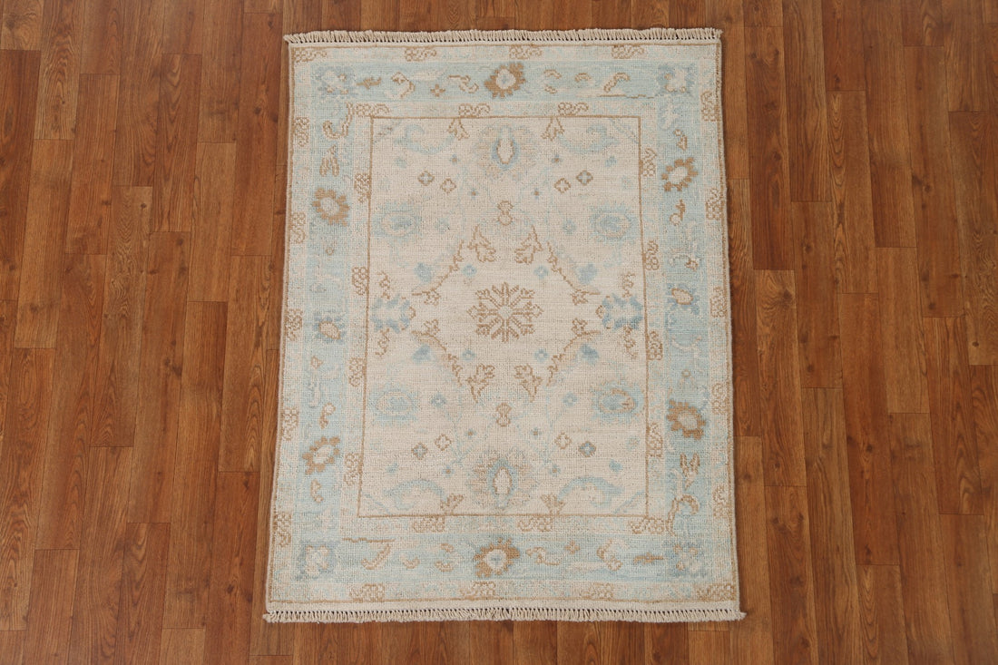 Geometric Wool Oushak Turkish Area Rug 3x4