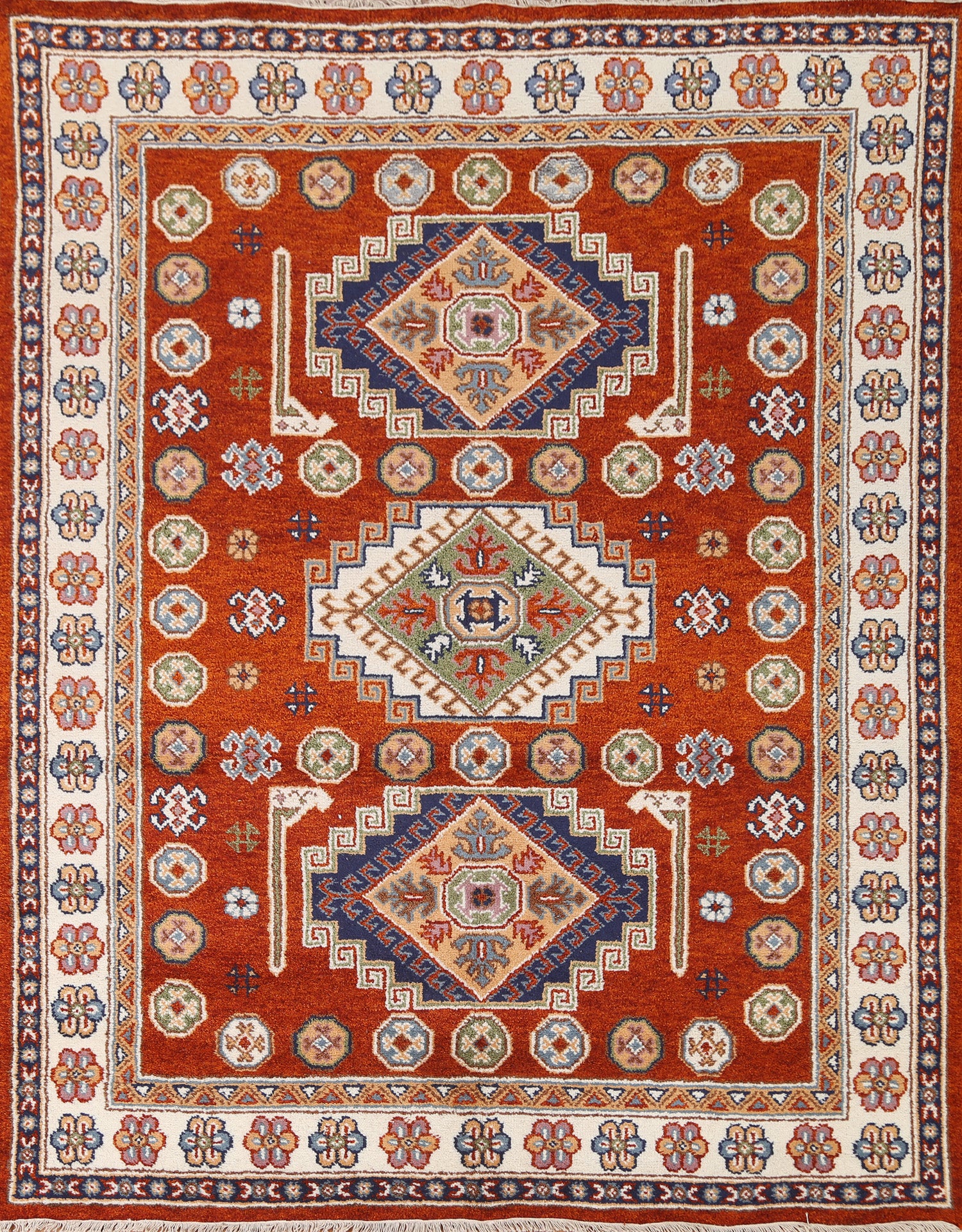 Geometric Kazak Oriental Area Rug 7x8