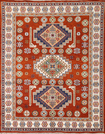 Geometric Kazak Oriental Area Rug 7x8