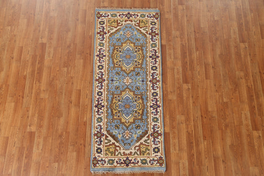 Light Blue Heriz Serapi Oriental Runner Rug 2x6