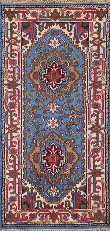 Blue Geometric Heriz Serapi Oriental Area Rug 3x6