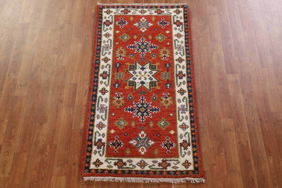 Hand-Knotted Wool Kazak Oriental Runner Rug 2x5