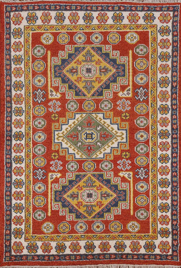 Geometric Kazak Oriental Area Rug 4x6