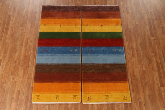 Set of 2 Striped Gabbeh Oriental Runner Rugs 3x7