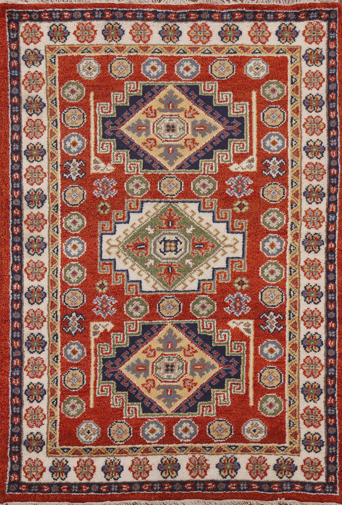 Hand-Knotted Wool Kazak Oriental Area Rug 4x6