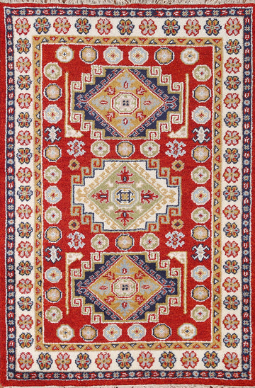 Handmade Wool Kazak Oriental Area Rug 4x6