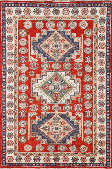 Handmade Wool Kazak Oriental Area Rug 4x6