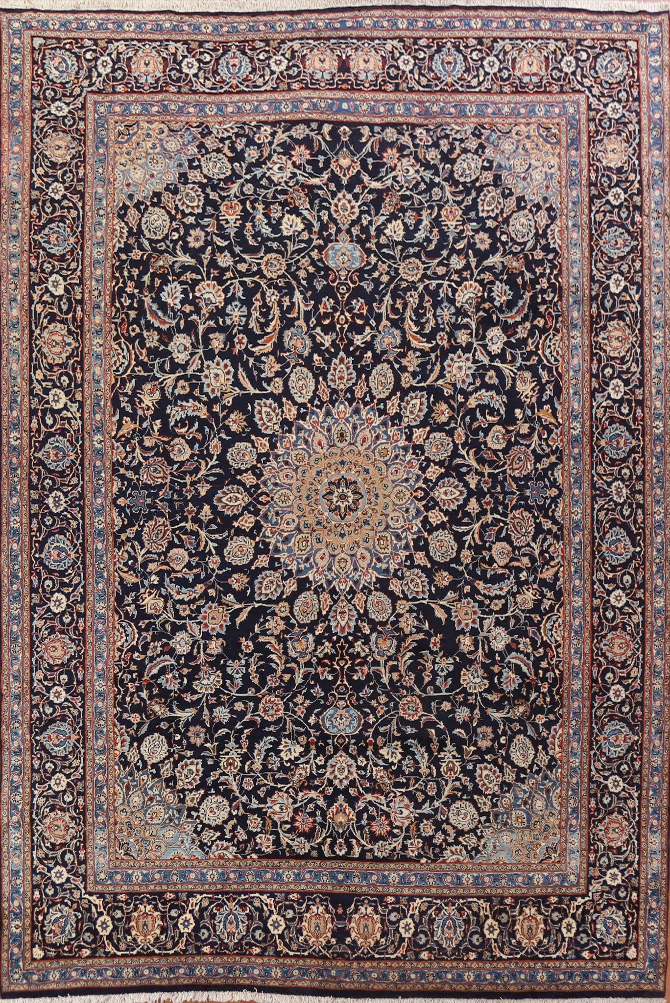 Navy Blue Floral Kashmar Persian Area Rug 10x13