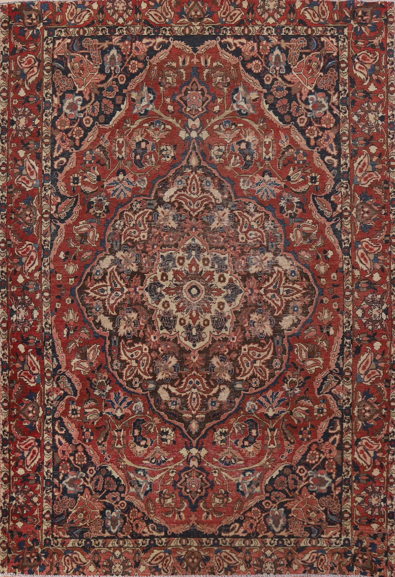 Antique Floral Bakhtiari Persian Area Rug 7x9