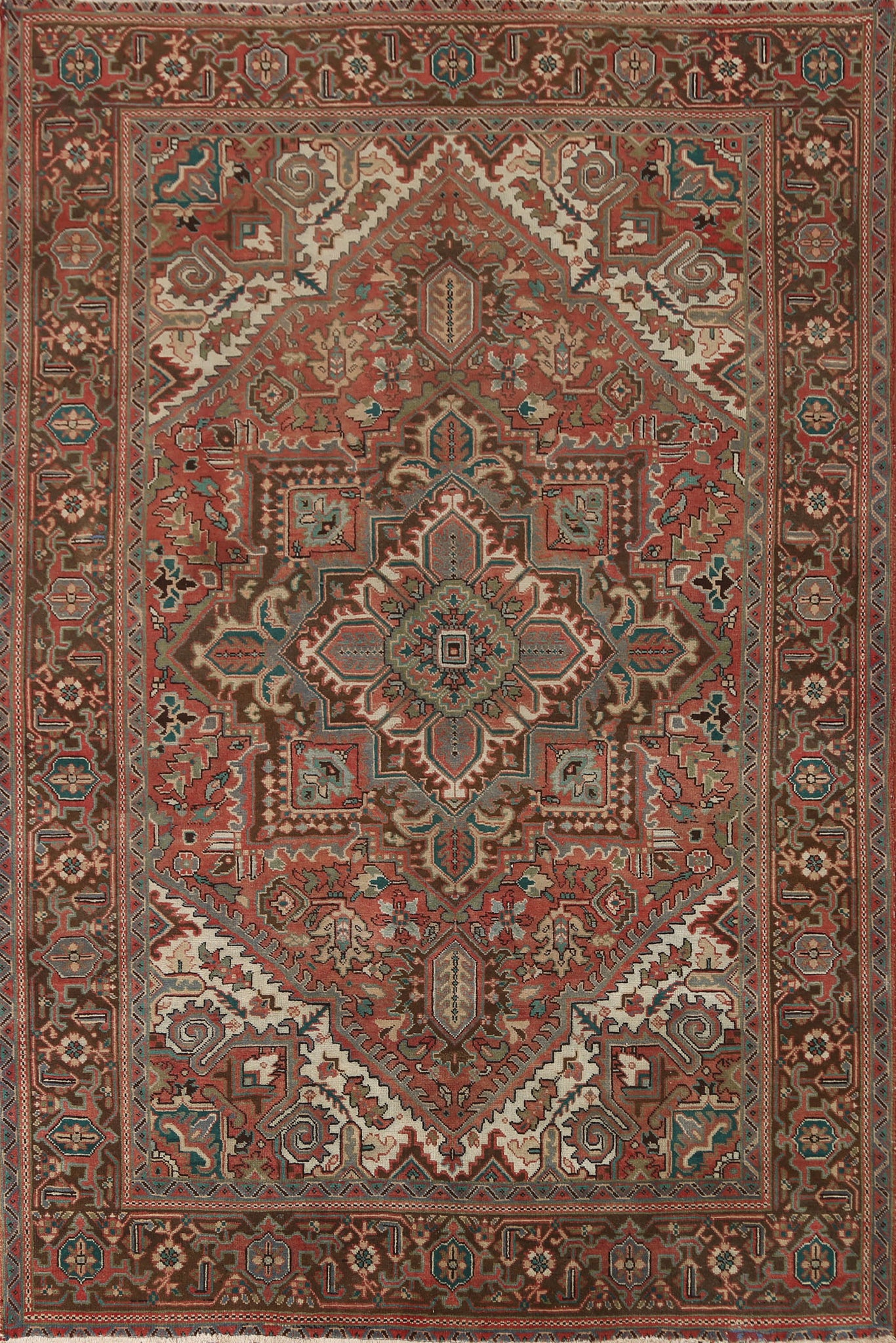 Vintage Geometric Heriz Persian Area Rug 7x9