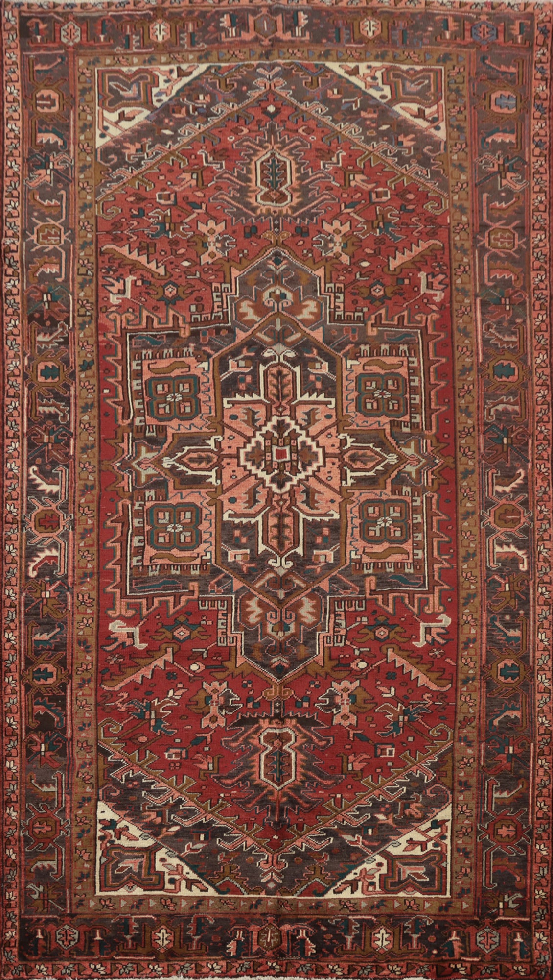 Geometric Red Heriz Persian Area Rug 6x11