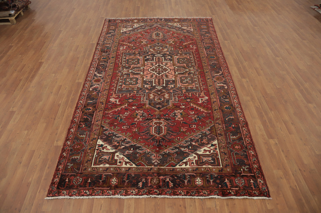 Geometric Red Heriz Persian Area Rug 6x11
