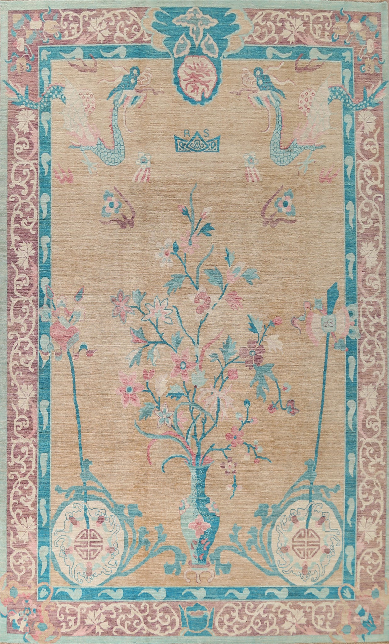 Vegetable Dye Art Deco Oriental Area Rug 10x14