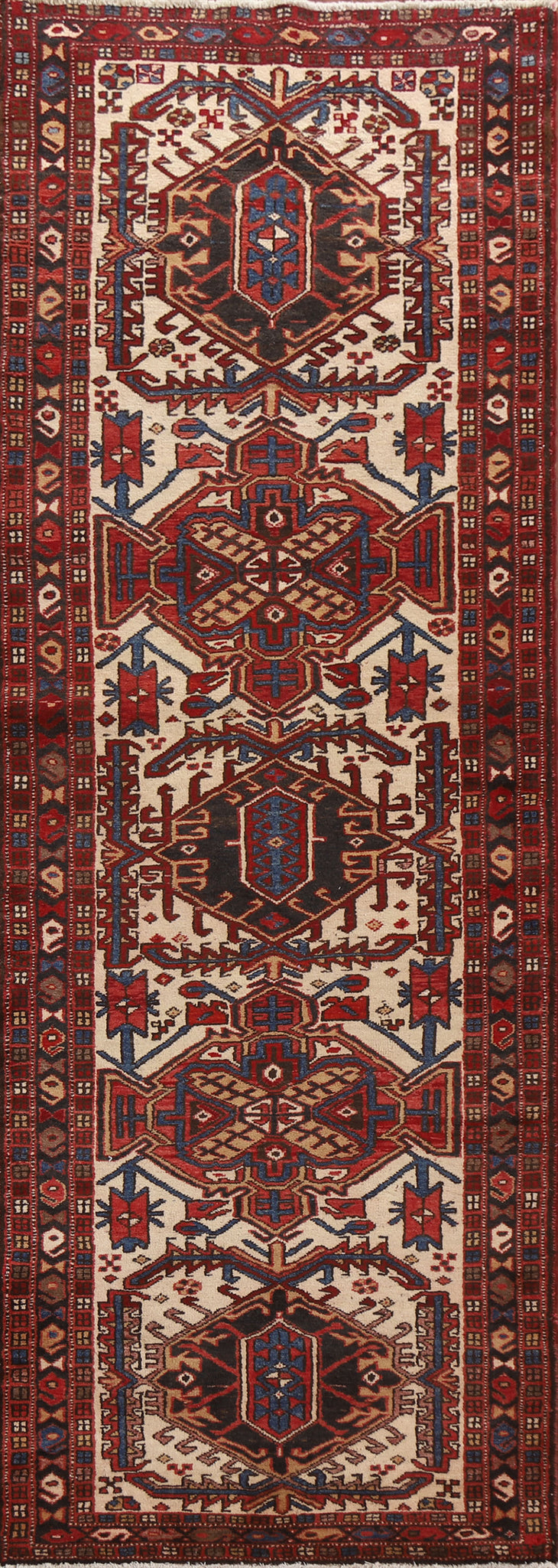 Vintage Heriz Persian Runner Rug 4x11