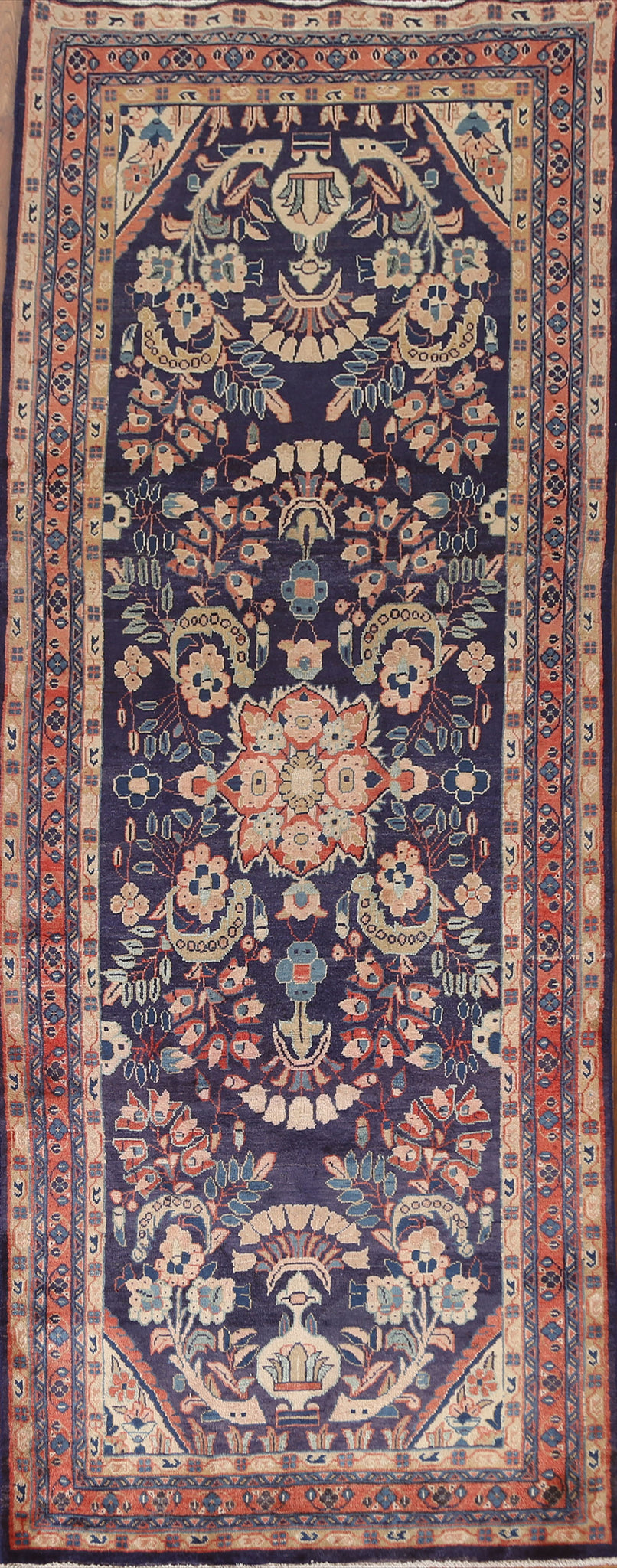 Navy Blue Sarouk Persian Runner Rug 4x10