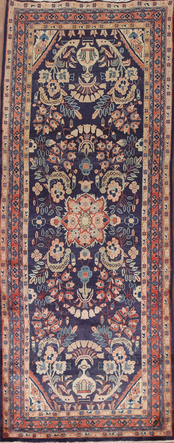 Navy Blue Sarouk Persian Runner Rug 4x10