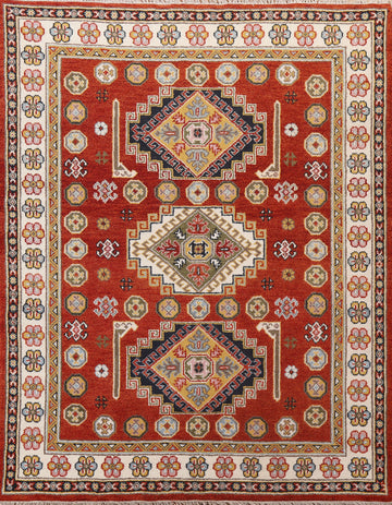 Geometric Kazak Wool Area Rug 7x8