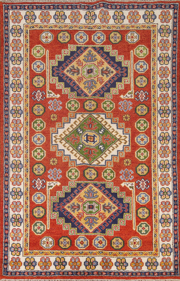 Orange Wool Kazak Area Rug 5x8