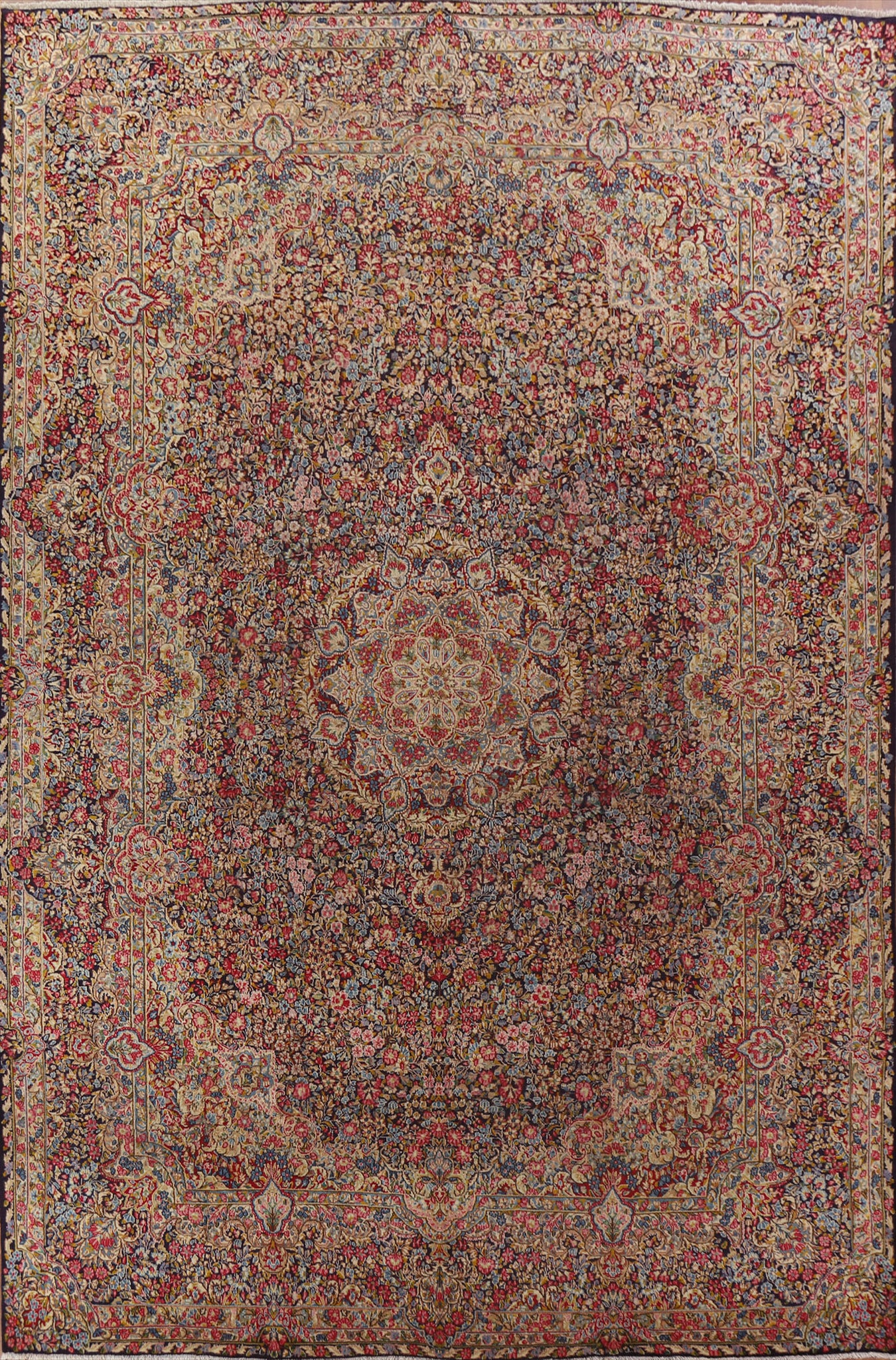 Vintage Floral Wool Kerman Persian Area Rug 10x13