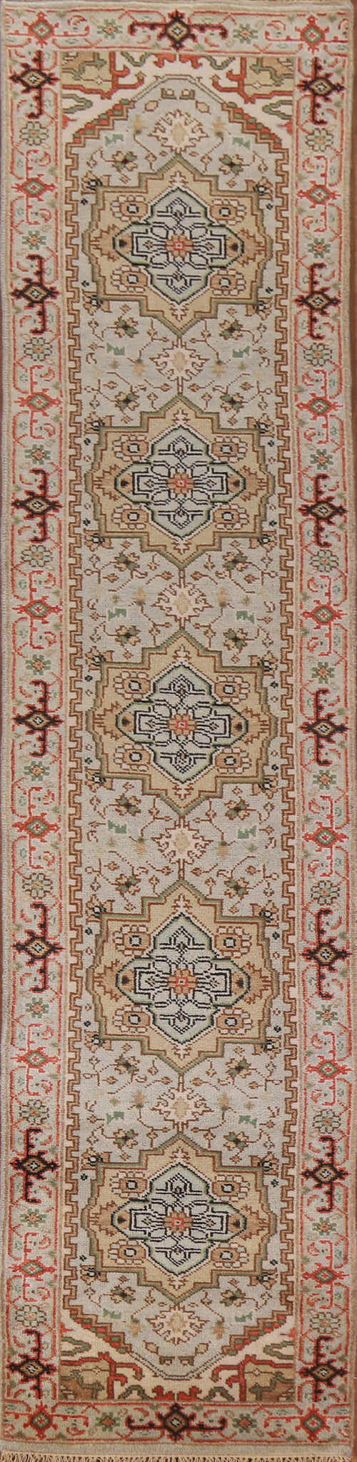 Hand-Knotted Heriz Serapi Wool Runner Rug 3x12