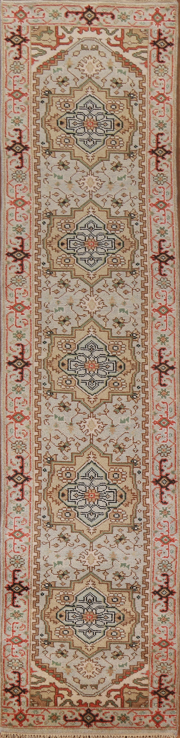 Hand-Knotted Heriz Serapi Wool Runner Rug 3x12