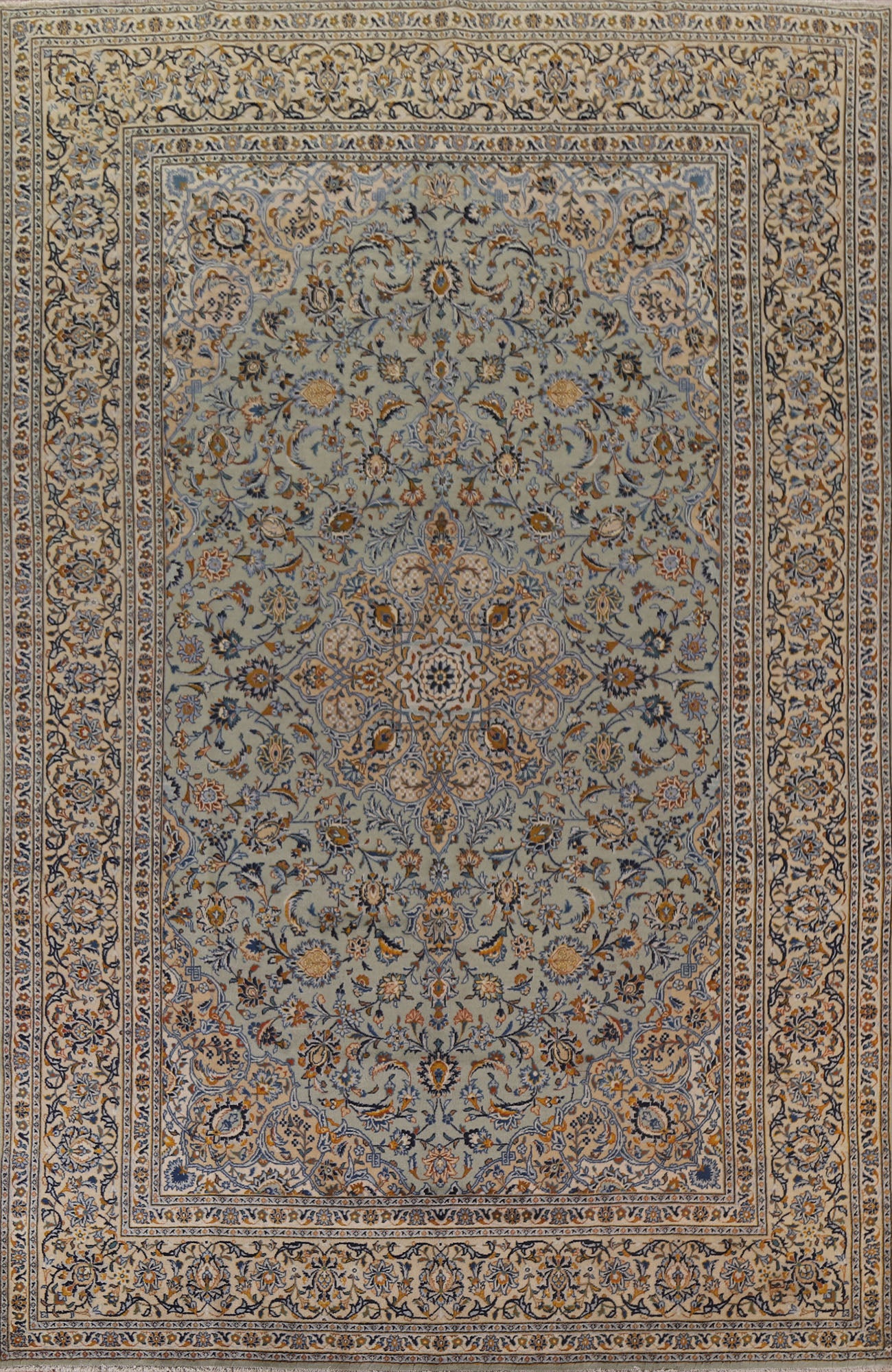 Vintage Green Kashan Persian Area Rug 9x13