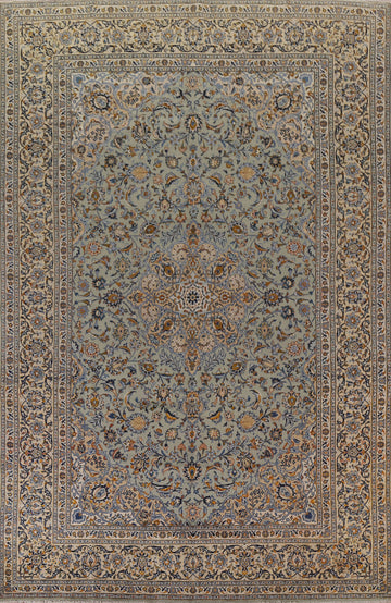 Vintage Green Kashan Persian Area Rug 9x13