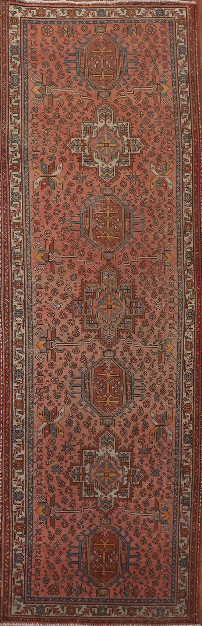 Pink Wool Heriz Persian Runner Rug 4x13