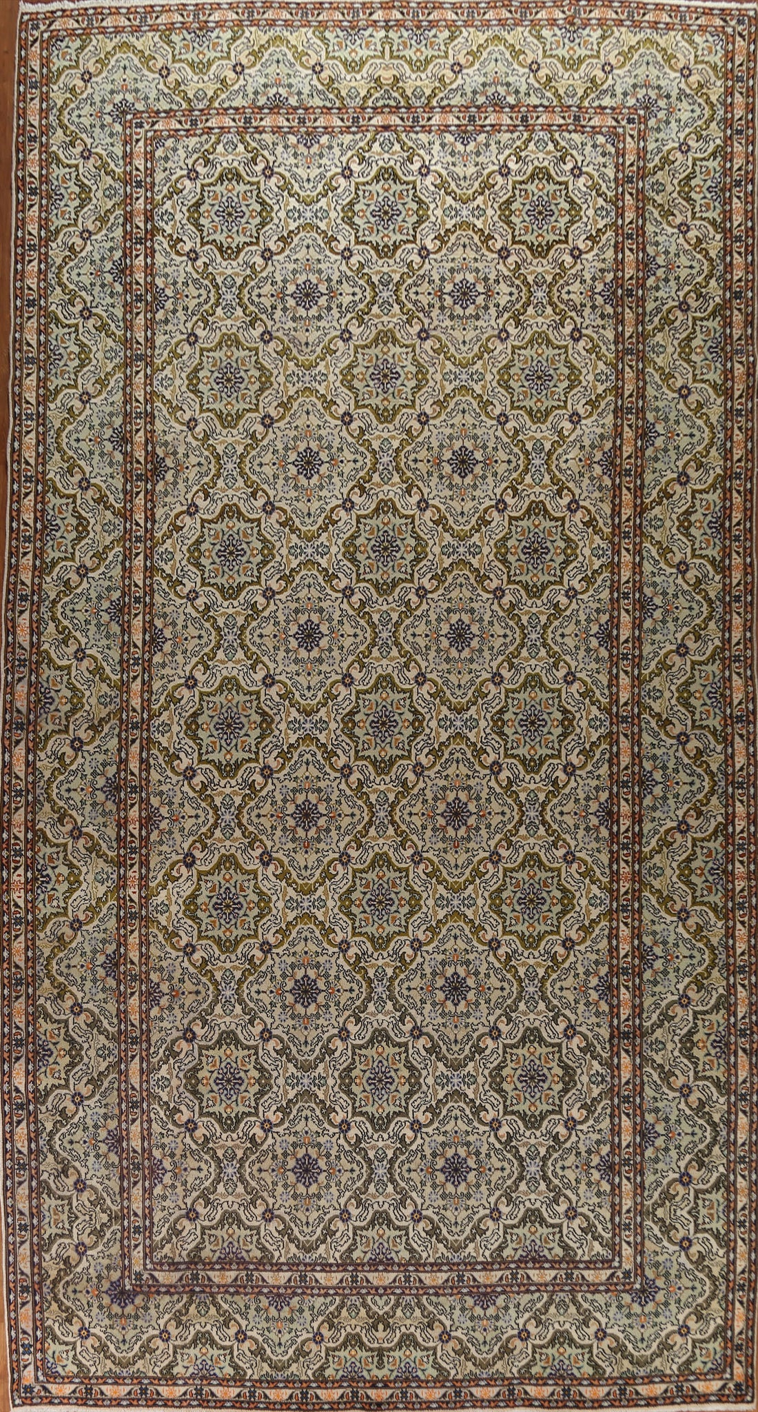 Green / Ivory Kashan Persian Large Rug 10x16