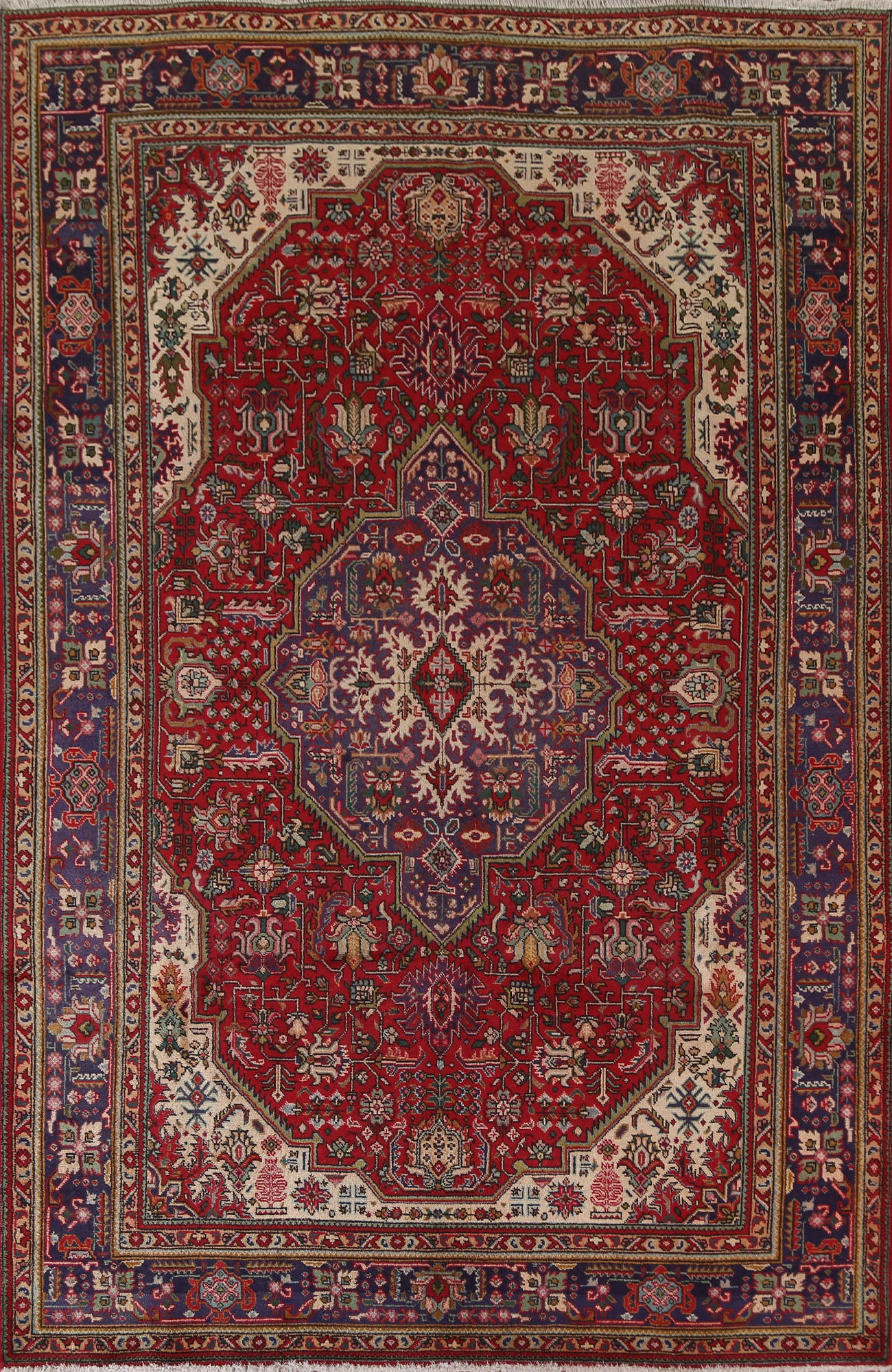 Geometric Red Tabriz Persian Area Rug 7x10