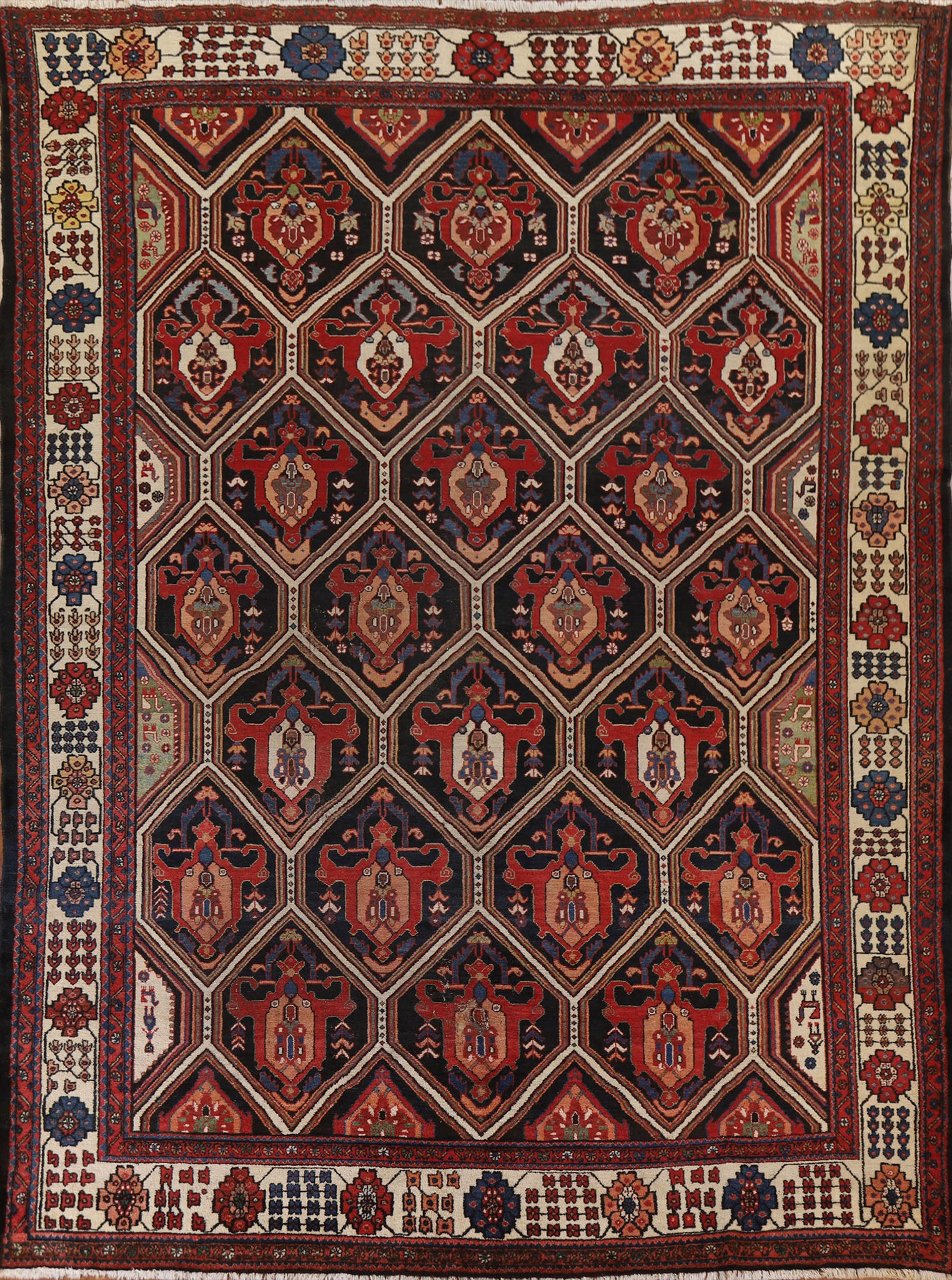 Pre-1900 Antique Vegetable Dye Bakhtiari Persian Rug 10x12