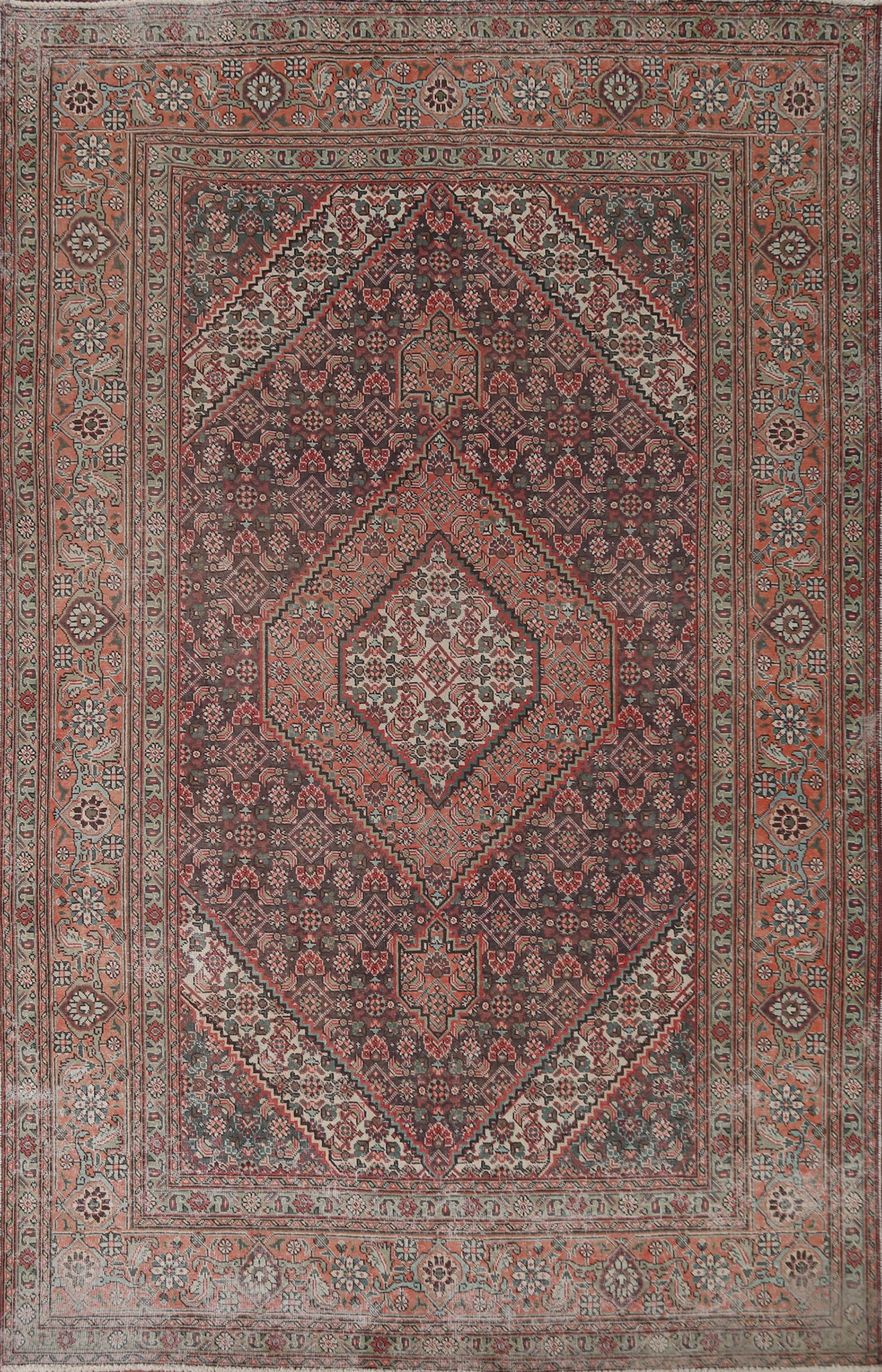 Vintage Geometric Tabriz Persian Area Rug 6x9