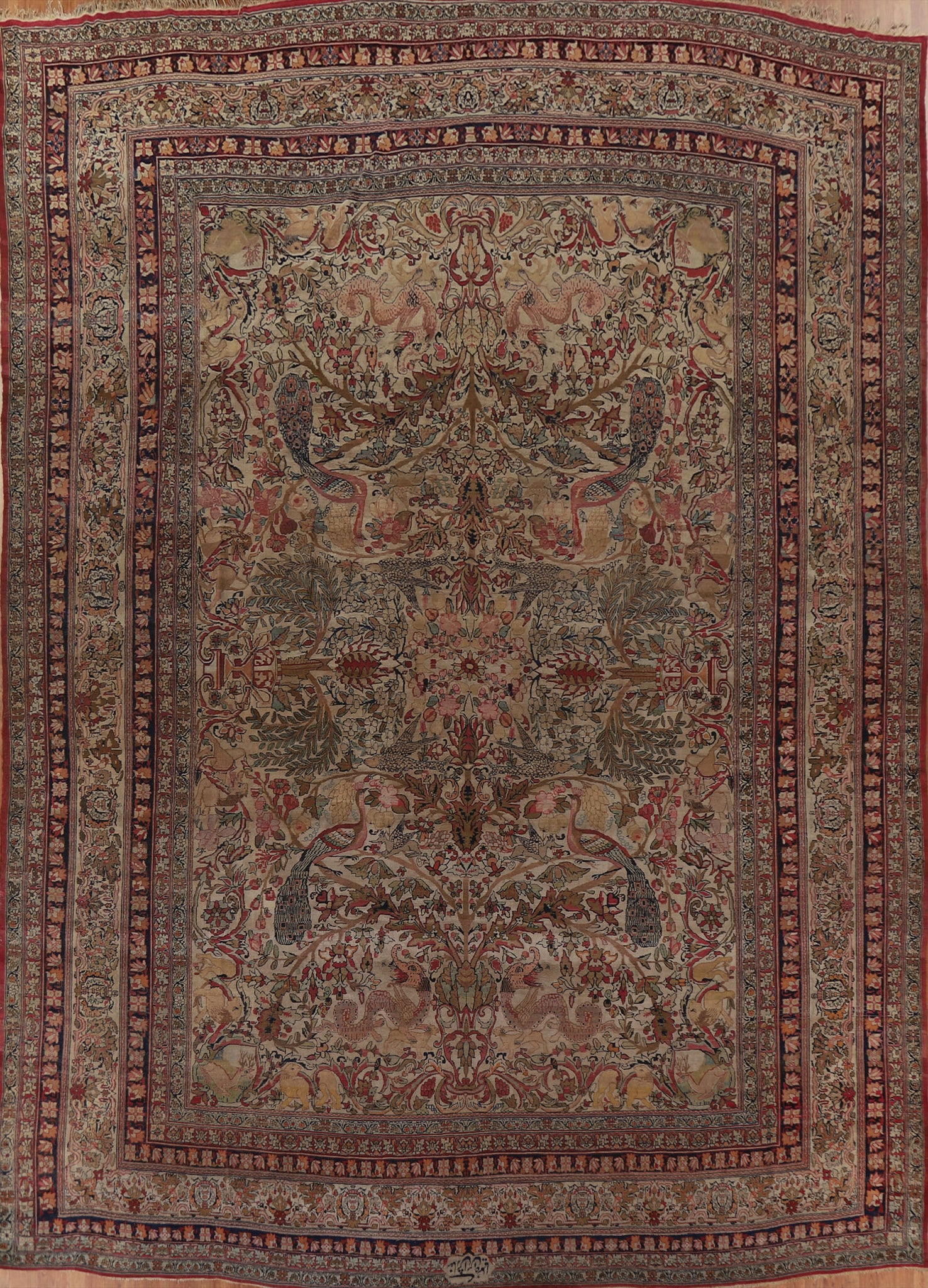 Pre-1900 Antique Kerman Lavar Persian Large Rug 14x16