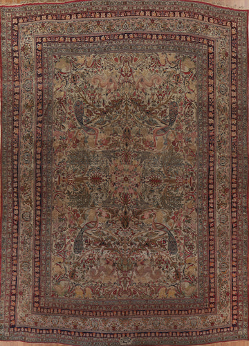 Pre-1900 Antique Kerman Lavar Persian Large Rug 14x16