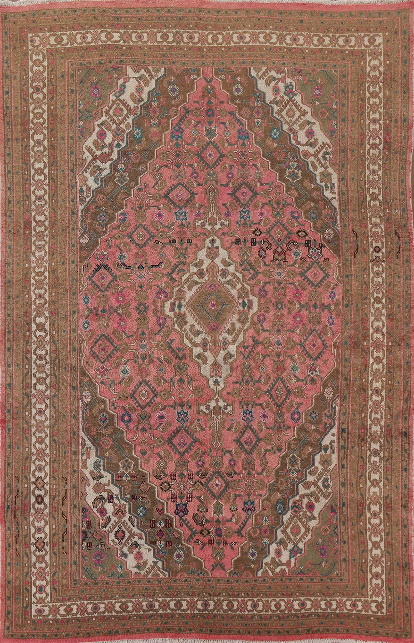 Pink Geometric Hamedan Persian Area Rug 7x10