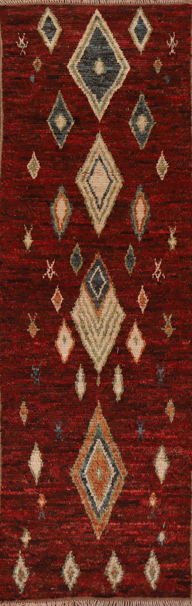 Red Wool Moroccan Runner Rug 3x10