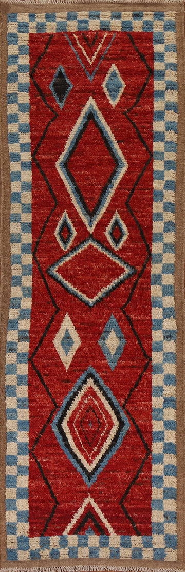 Geometric Red Moroccan Runner Rug 3x10