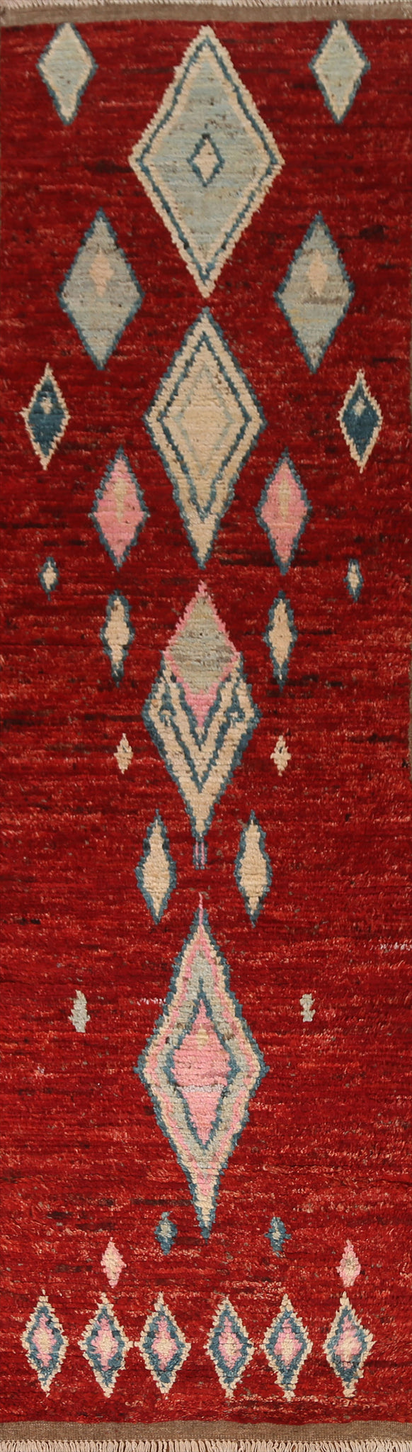 Red Wool Moroccan Runner Rug 3x10