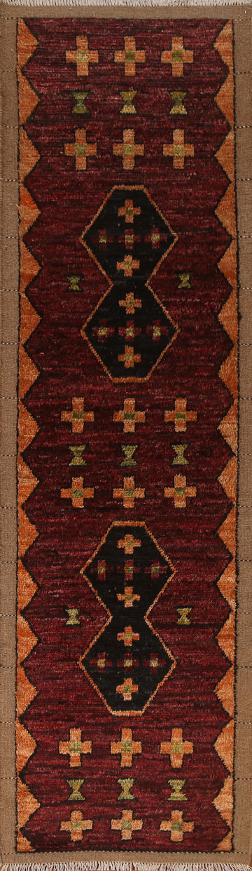 Burgundy Moroccan Oriental Runner Rug 3x10