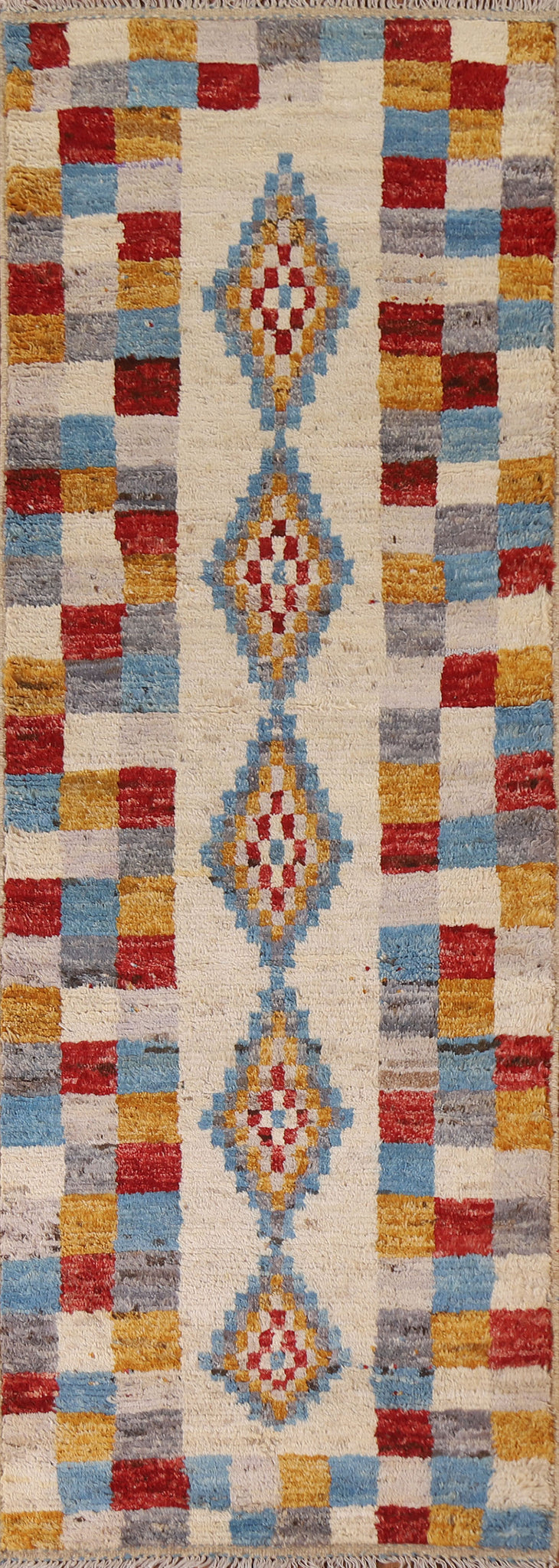 Checkered Moroccan Wool Runner Rug 3x10