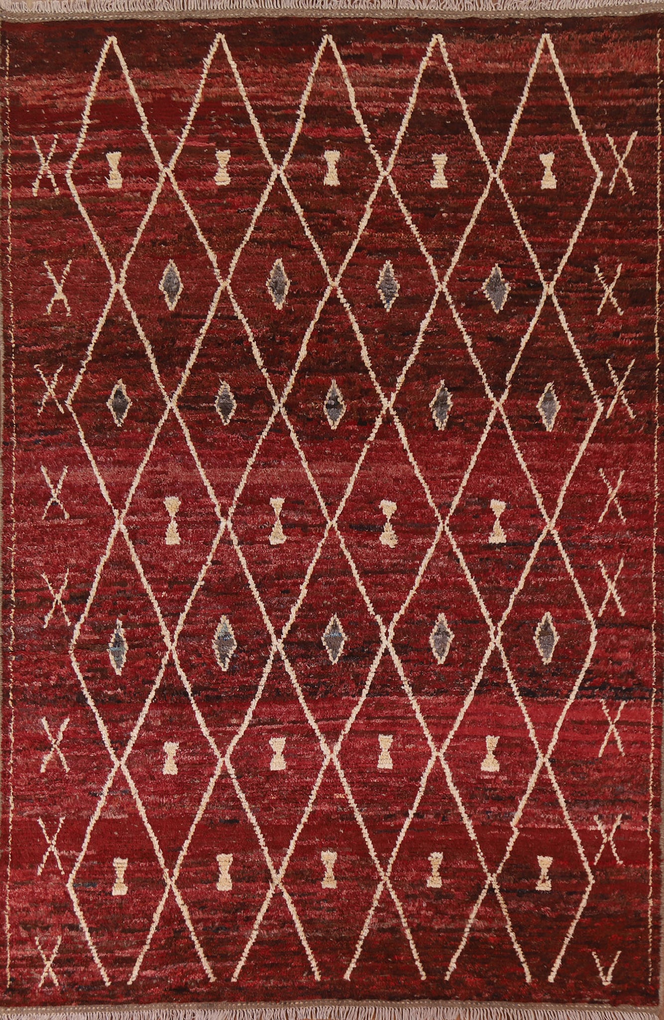 Burgundy Trellis Moroccan Area Rug 7x10