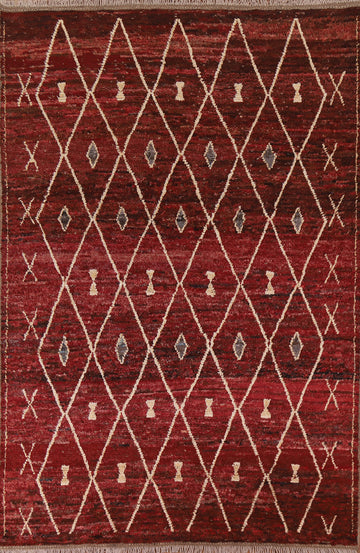 Burgundy Trellis Moroccan Area Rug 7x10