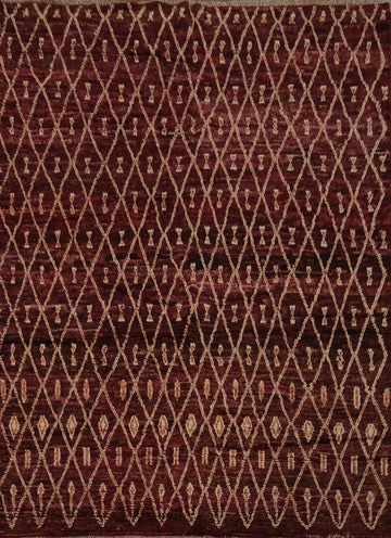 Luxurious Maroon Rug with Intricate Diamond Pattern Details 8'x10'