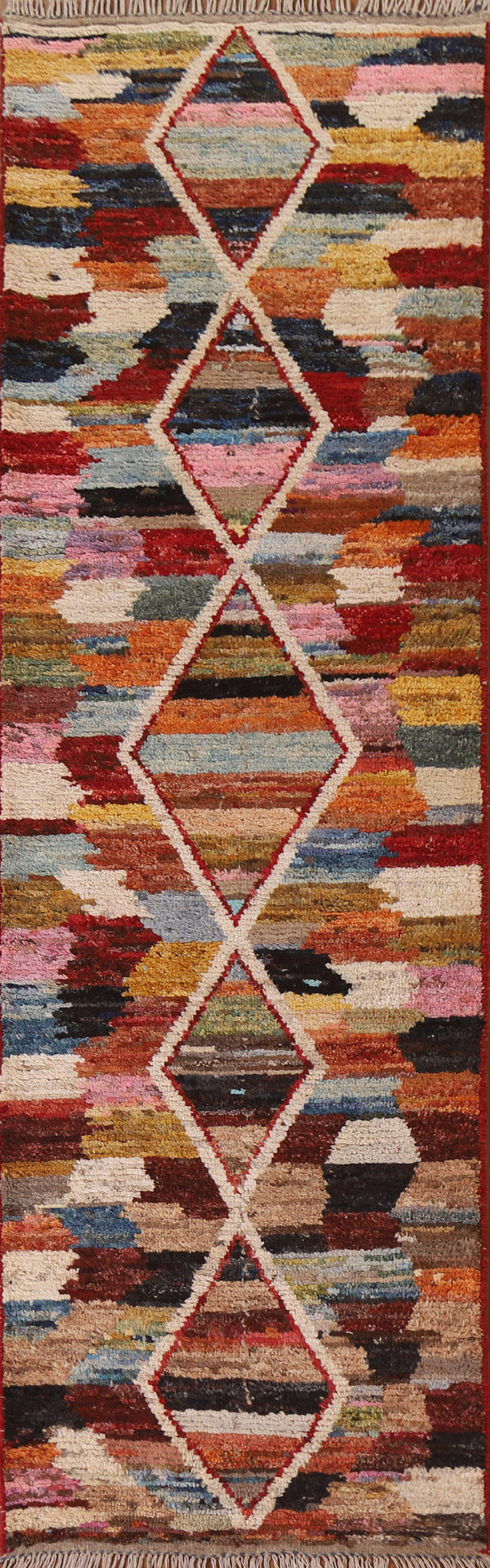 Multi-Colored Moroccan Runner Rug 3x10