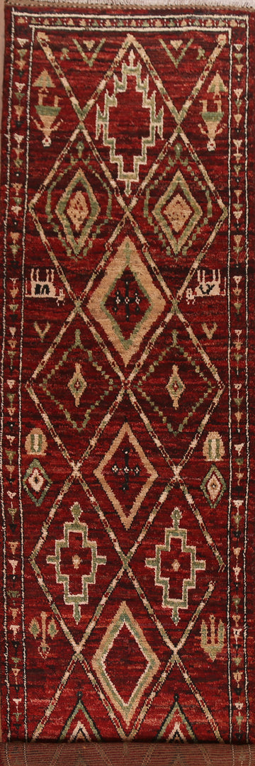 Red Tribal Moroccan Wool Runner Rug 3x13