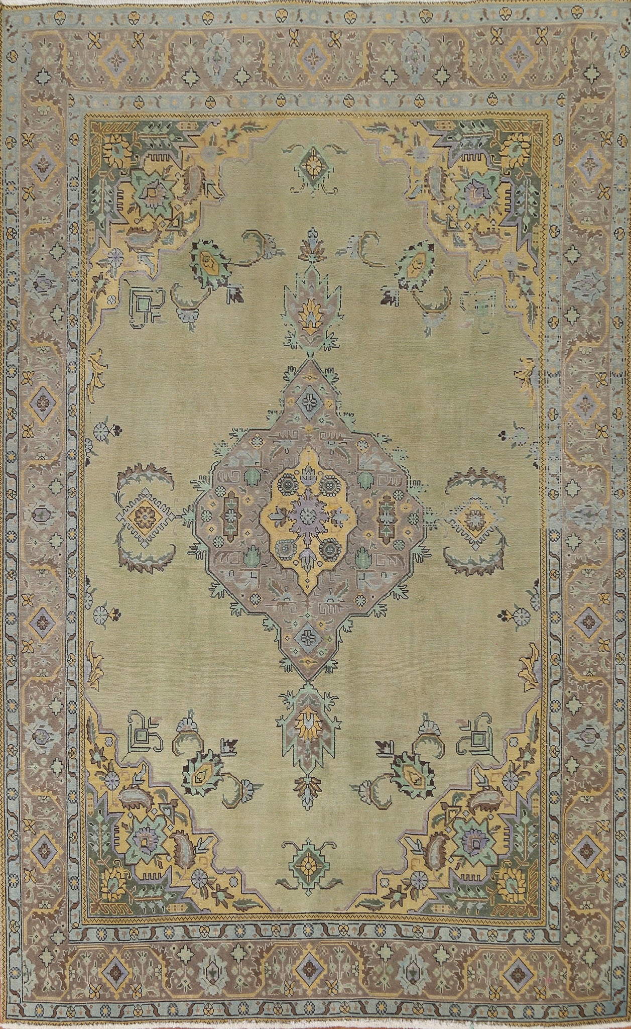 Vintage Green Tabriz Persian Area Rug 7x10