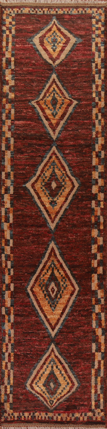 Burgundy Red Moroccan Runner Rug 3x13