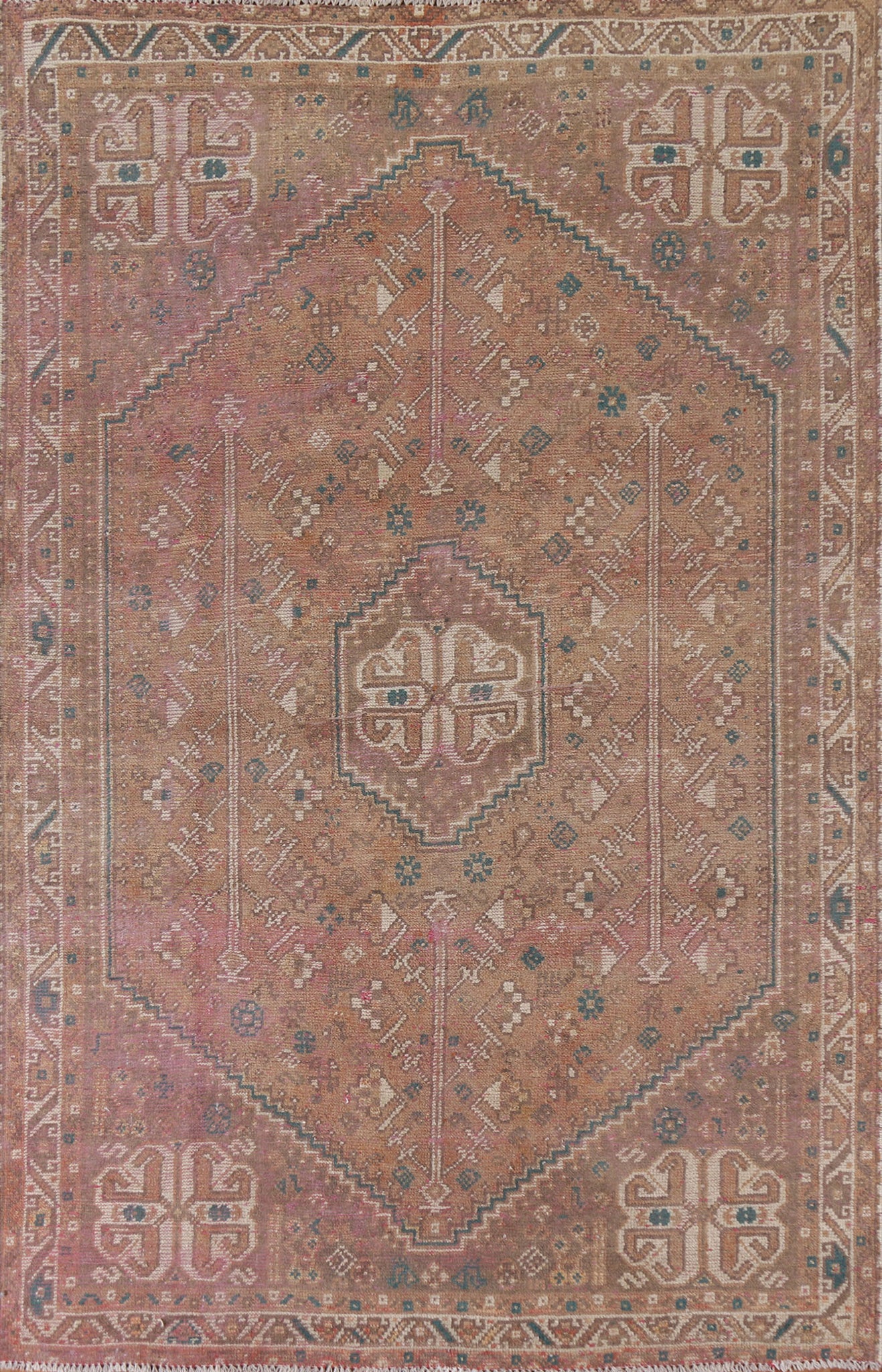 Vintage Geometric Shiraz Persian Area Rug 6x9