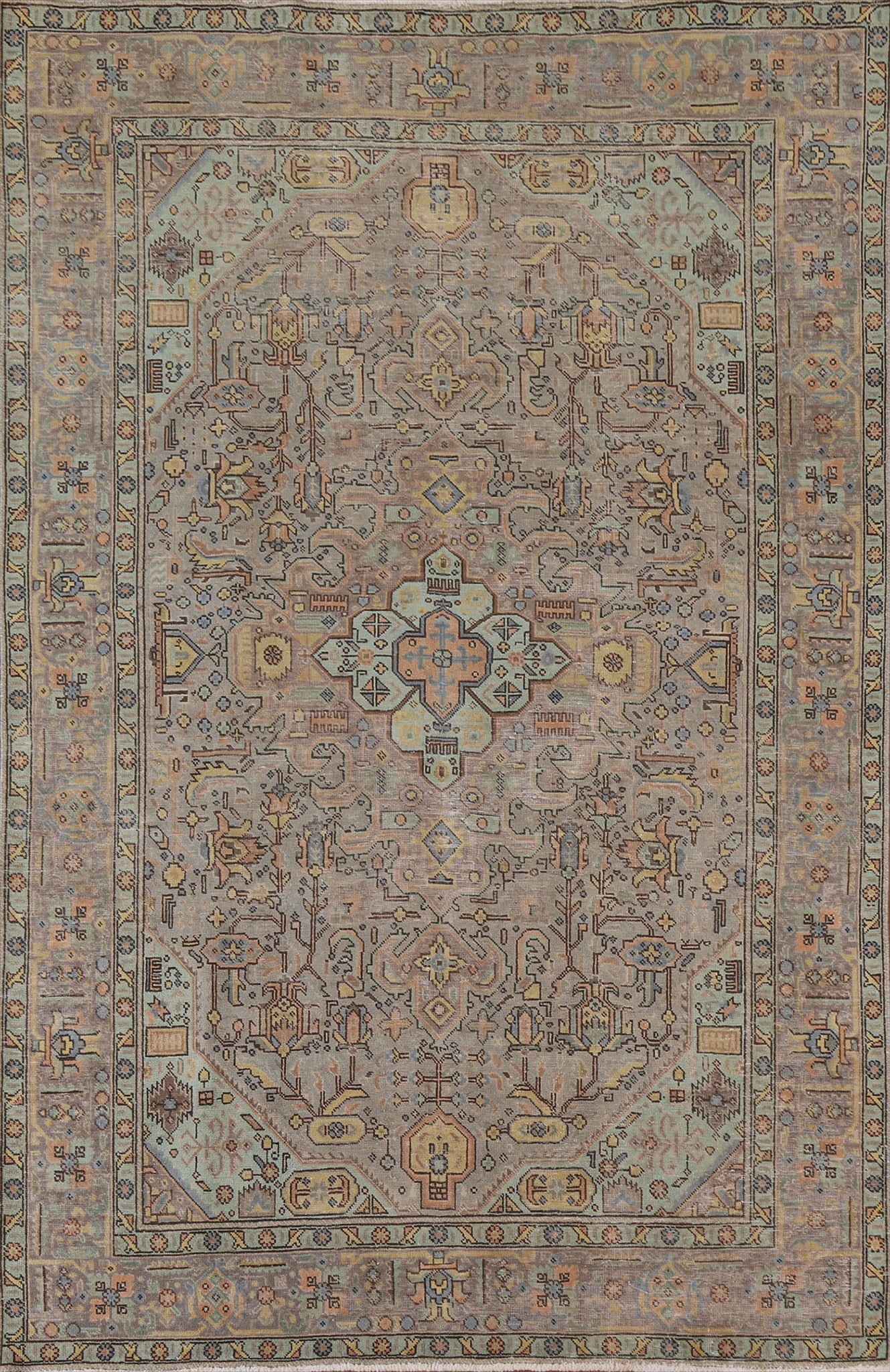 Over-Dyed Geometric Tabriz Persian Area Rug 7x10