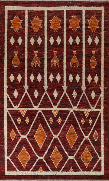 Burgundy Moroccan Geometric Area Rug 7x10